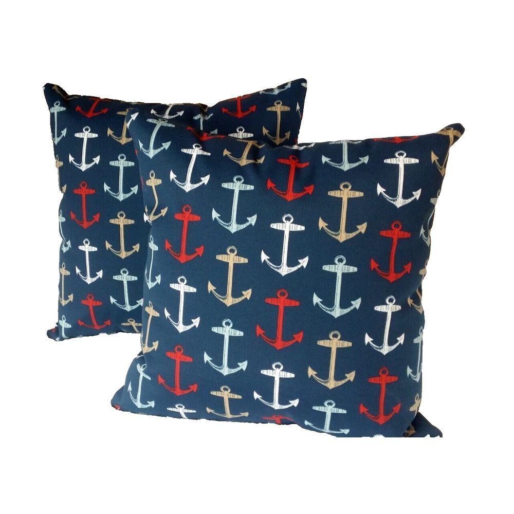 Bryant Nautical Anchors 22X22 Zippered Throw Pillow Covers Set/2 Navy‎ White NEW
